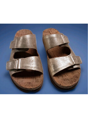 KORK-EASE-TORREYA-Gold Metallic Leather Straps Slide Comfort Chic Sandals-Sz 7M